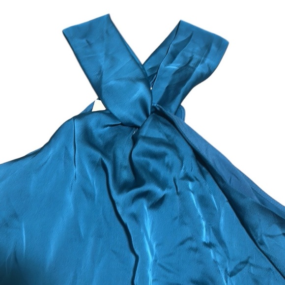 GRACE KARIN NWT Halter Kapin Blouse Satin Fabric Blue Color Size 2XL - Picture 4 of 7